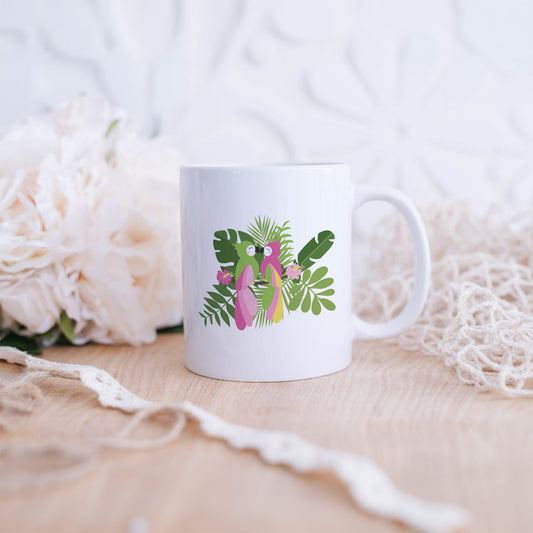 Parrots and tropical leaves | Ceramic mug-Ceramic mug-Adnil Creations