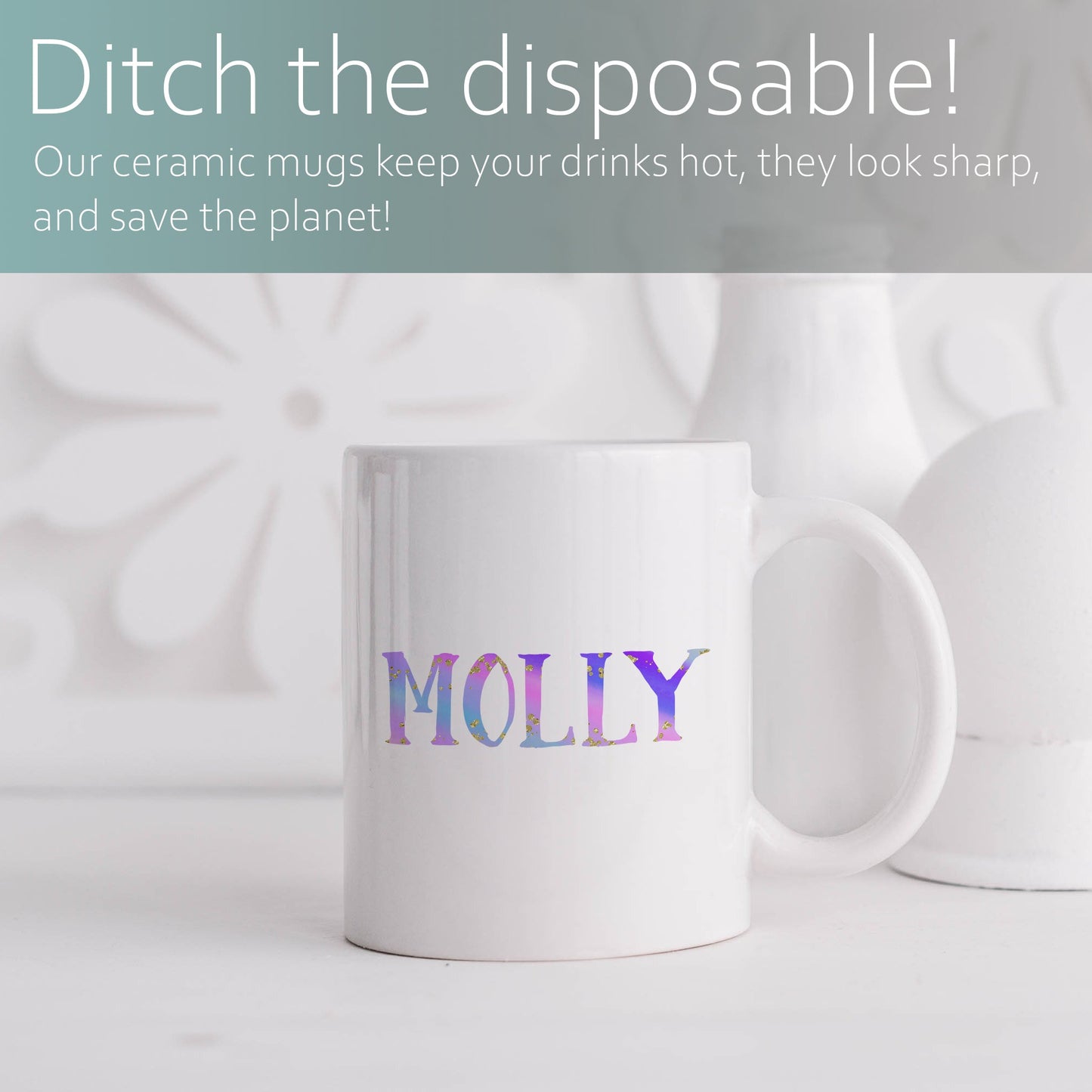 Pastel rainbow personalised name | Ceramic mug-Ceramic mug-Adnil Creations