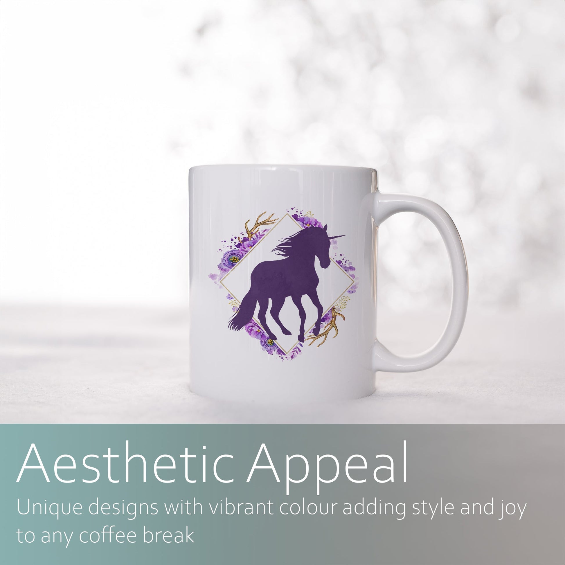 Unicorn in a floral frame | Ceramic mug-Ceramic mug-Adnil Creations