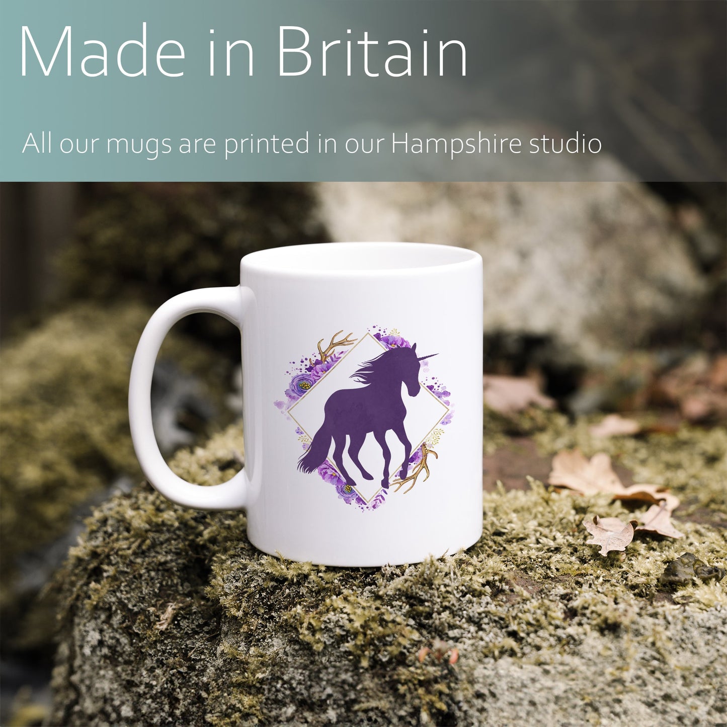 Unicorn in a floral frame | Ceramic mug-Ceramic mug-Adnil Creations