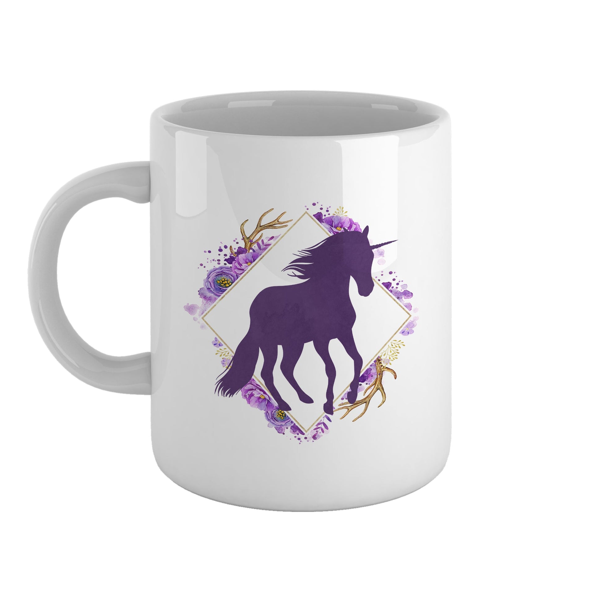 Unicorn in a floral frame | Ceramic mug-Ceramic mug-Adnil Creations