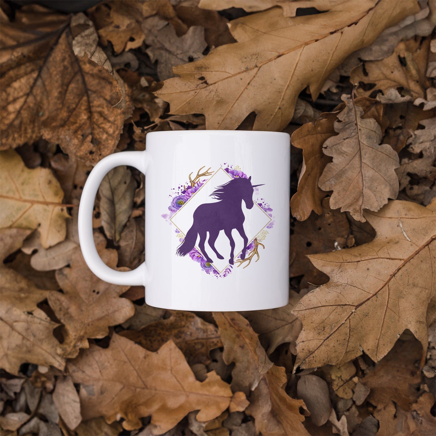 Unicorn in a floral frame | Ceramic mug-Ceramic mug-Adnil Creations