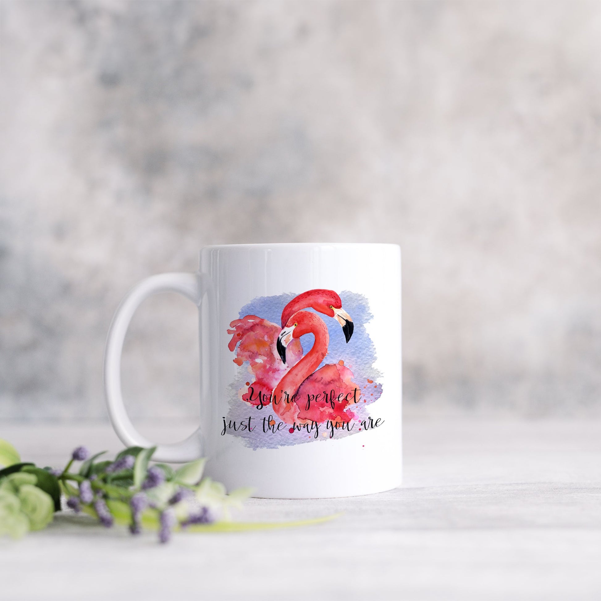 "You're perfect just the way you are" with flamingos | Ceramic mug-Ceramic mug-Adnil Creations